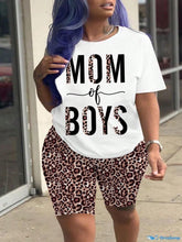 Letter Print T-Shirt & Leopard Print Cycling Shorts Set